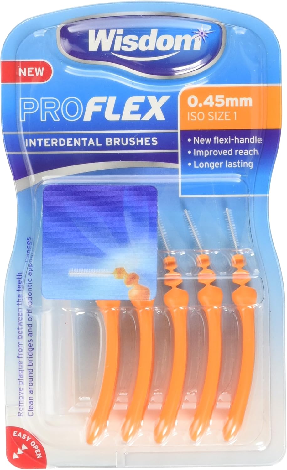 Wisdom Proflex Interdental Brushes, 0.45 mm, Orange, Pack of 4, 20-Count