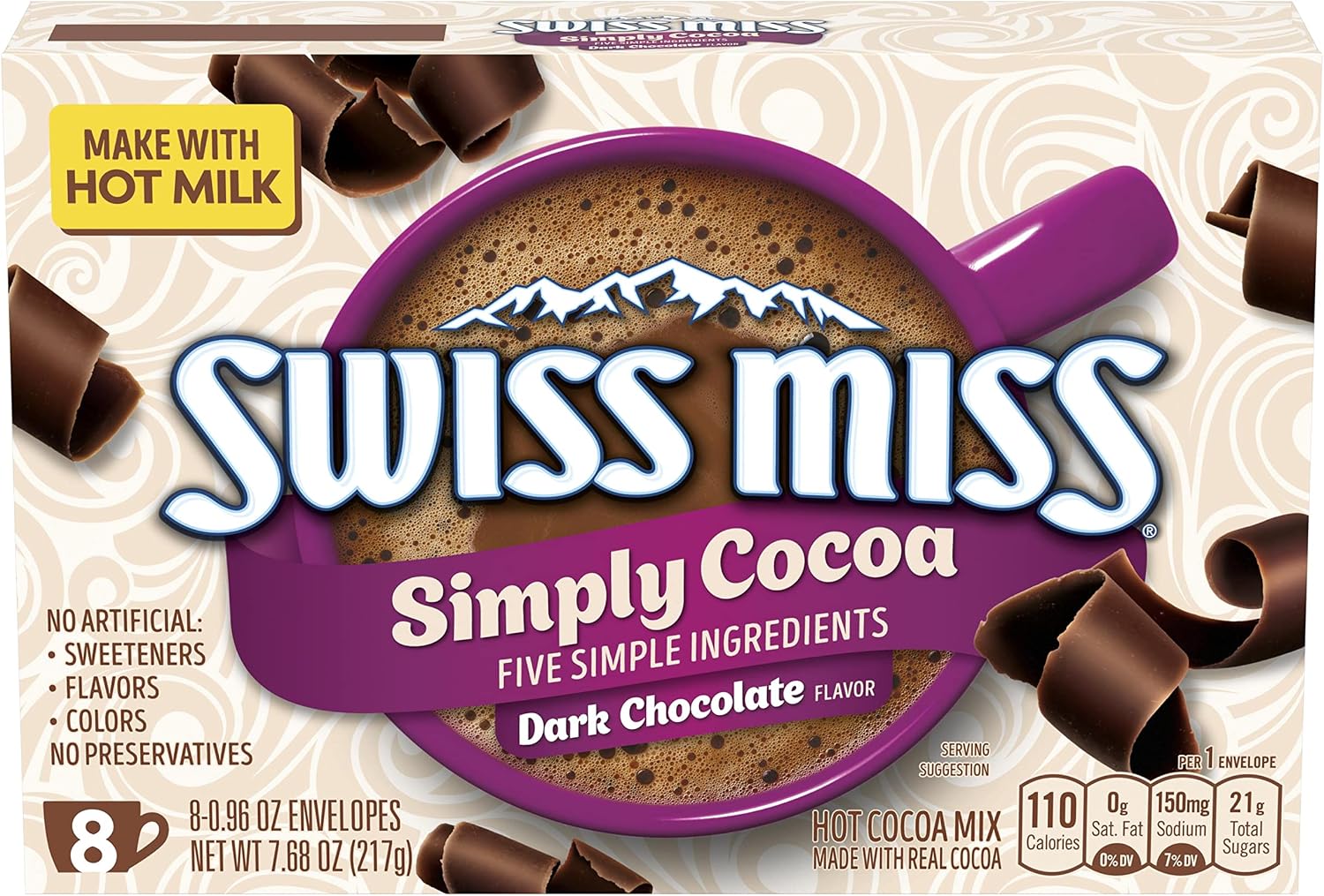 Swiss Miss Simply Cocoa Dark Chocolate Flavored Hot Cocoa Mix, 8 Count Hot Cocoa Mix Packets
