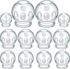 Nuanchu 12 Pieces Fire Glass Cupping Set 4 Sizes Chinese Acupoint Cupping Therapy Kit with Finger Grips for Myofascial Massage Muscle Nerve Joint Pain Massage Back Relieve Fatigue