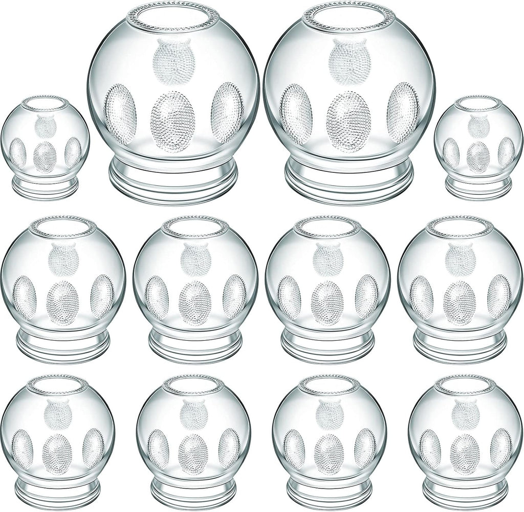 Nuanchu 12-Piece Glass Cupping Set - 4 Sizes, Fire Cupping Therapy Set with Finger Grips for Myofascial Massage, Muscle, Nerve, Joint Pain