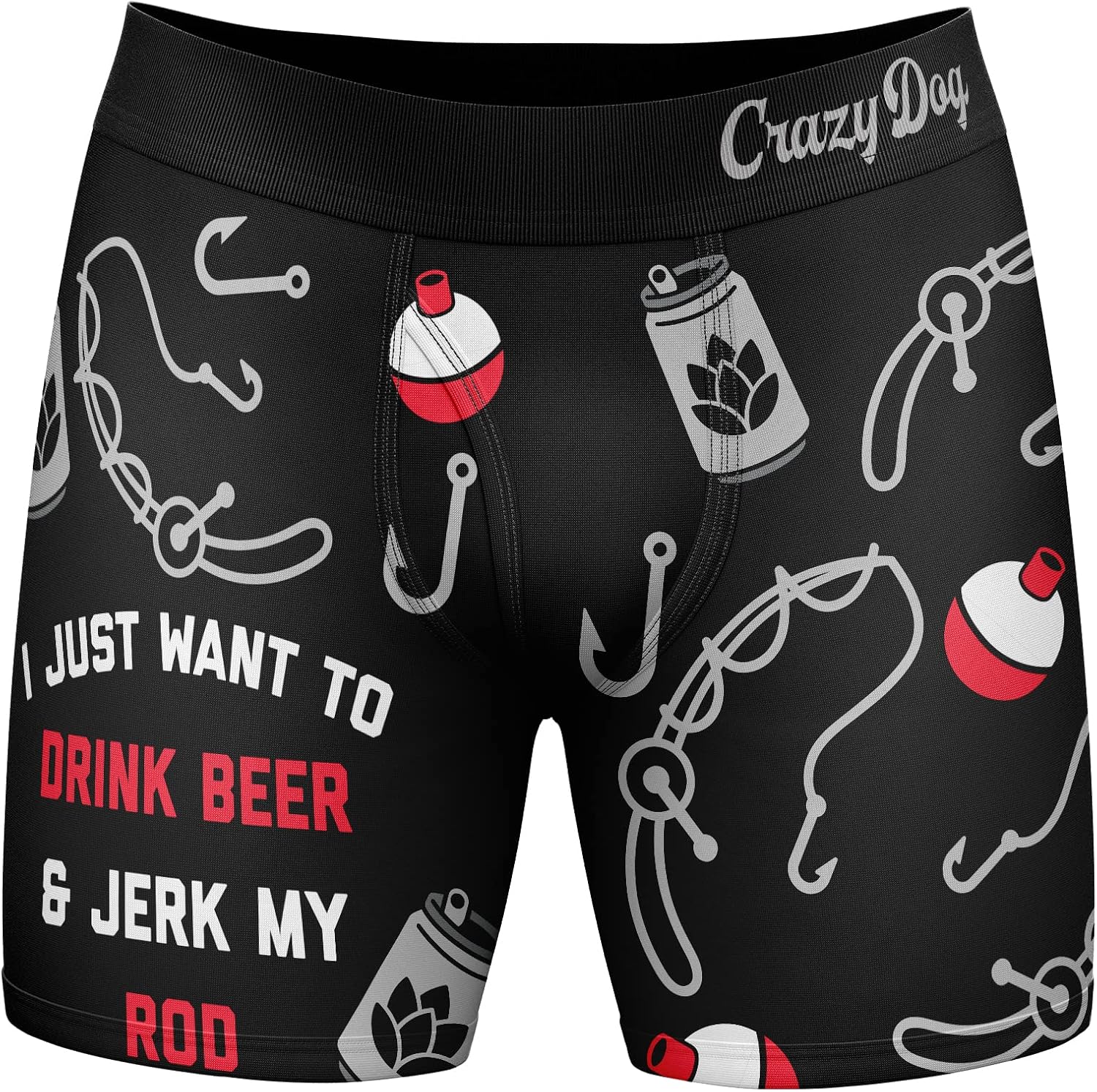 Crazy Dog T-Shirts Funny Fishing and Hunting Boxers for Men Sarcastic Deer Hunting and Fishing Joke Underwear for Guys