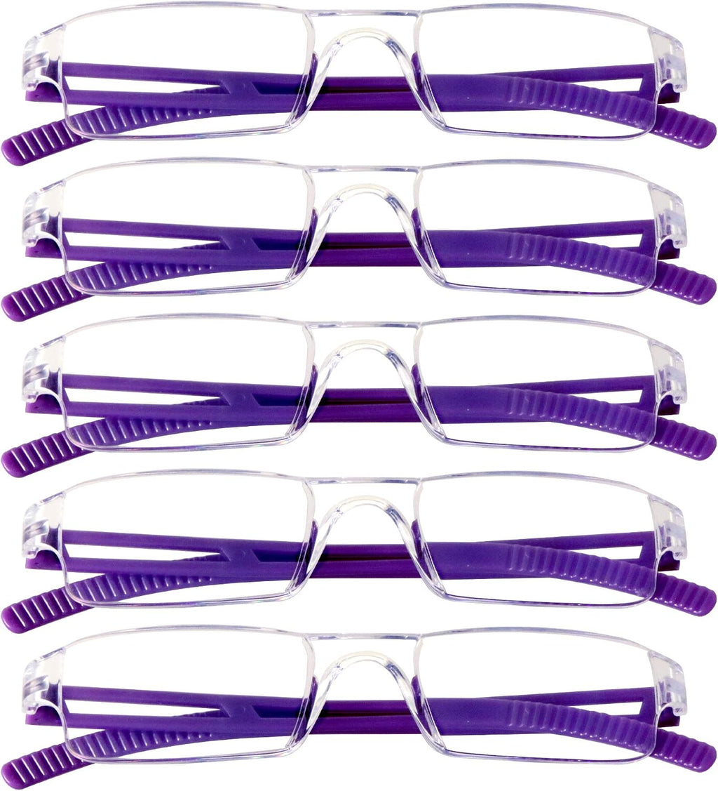 VisionGlobal 5 Pairs Reading Glasses, Blue Light Blocking Glasses, Computer Reading Glasses for Women and Men, Fashion Square Eyewear Frame (Purple,+3.25 Magnification)
