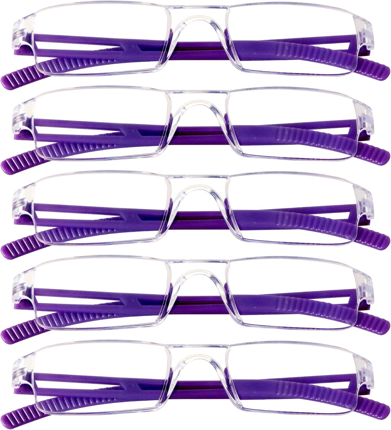 VisionGlobal 5 Pairs Reading Glasses, Blue Light Blocking Glasses, Computer Reading Glasses for Women and Men, Fashion Square Eyewear Frame (Purple,+3.25 Magnification)