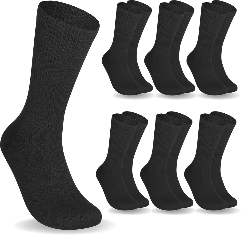 Special Essentials 6 Pairs Non-Binding Diabetic & Circulator Crew Socks For Men & Women - Soft Moisture-Wicking Cotton