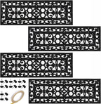 Yesland 4 Pack Rubber Stair Treads - 29.5 x 10 Inch Outdoor Stair Treads with Scroll Pattern Design Black Outdoor Step Mats - Anti Slip Tread Mat for Stairs
