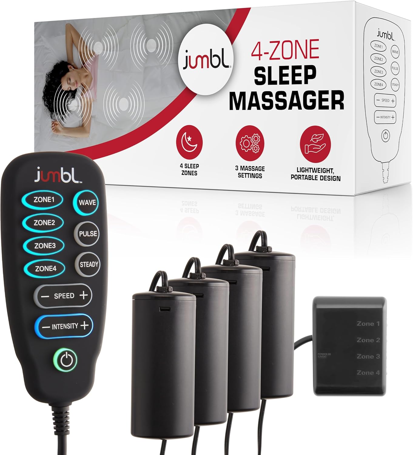 Jumbl Vibrating Mattress Massager for Bed – 4-Zone Sleep Therapy Pad with Adjustable Intensity & Timer, Relaxation Massage for Stress Relief and Better Sleep