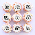 40Pcs Edible Circle Happy 80th Birthday Cupcake Toppers Edible Floral Hello 80 Fabulous Cheers to 80 Cupcake Picks Drink Toppers for Funny Female Floral 80th Birthday Party Decorations