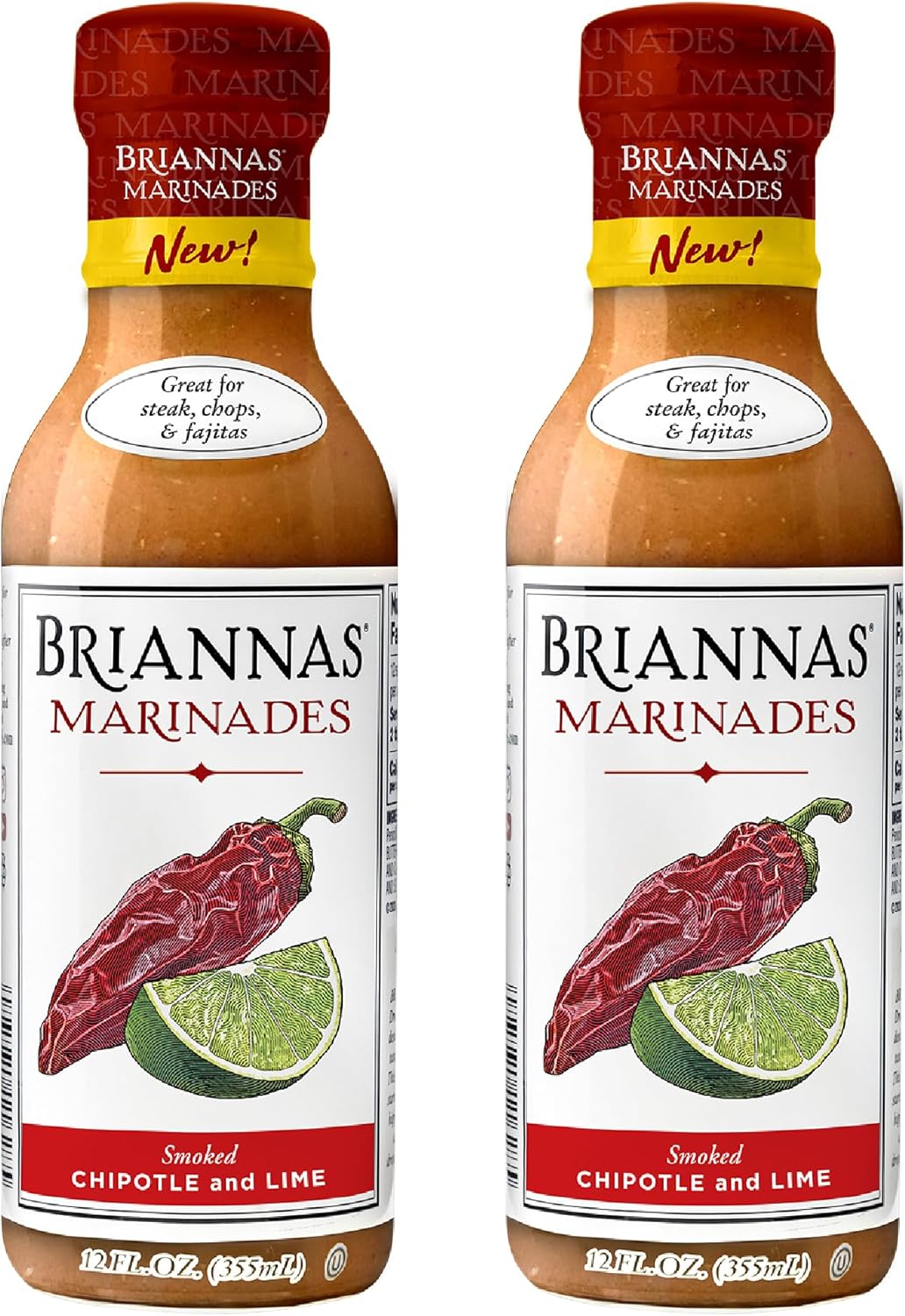 BRIANNAS - Smoked Chipotle and Lime Marinade - Small Batch, Gluten Free, Vegan Marinade made with Premium Ingredients - 12 oz. Bottles - 2 Pack