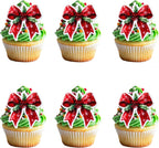 50 PCS Red Edible Holly Leaves Berries and Bow Cupcake Toppers Wafer Paper Holly Leaves Cake Toppers Edible Merry Christmas Cake Decorations Berries Bow Theme Birthday Xmas Party Decorations Supplies