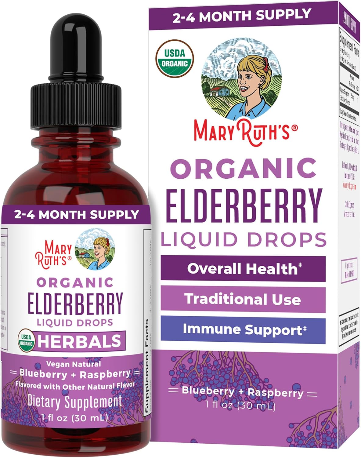 MARYRUTH'S Elderberry Liquid Drops for Adults & Kids | Immune Support | Antioxidant | Overall Wellness | Elder Berry Extract | USDA Organic | Sugar Free | Vegan | Non-GMO | Gluten Free | 1 Fl Oz