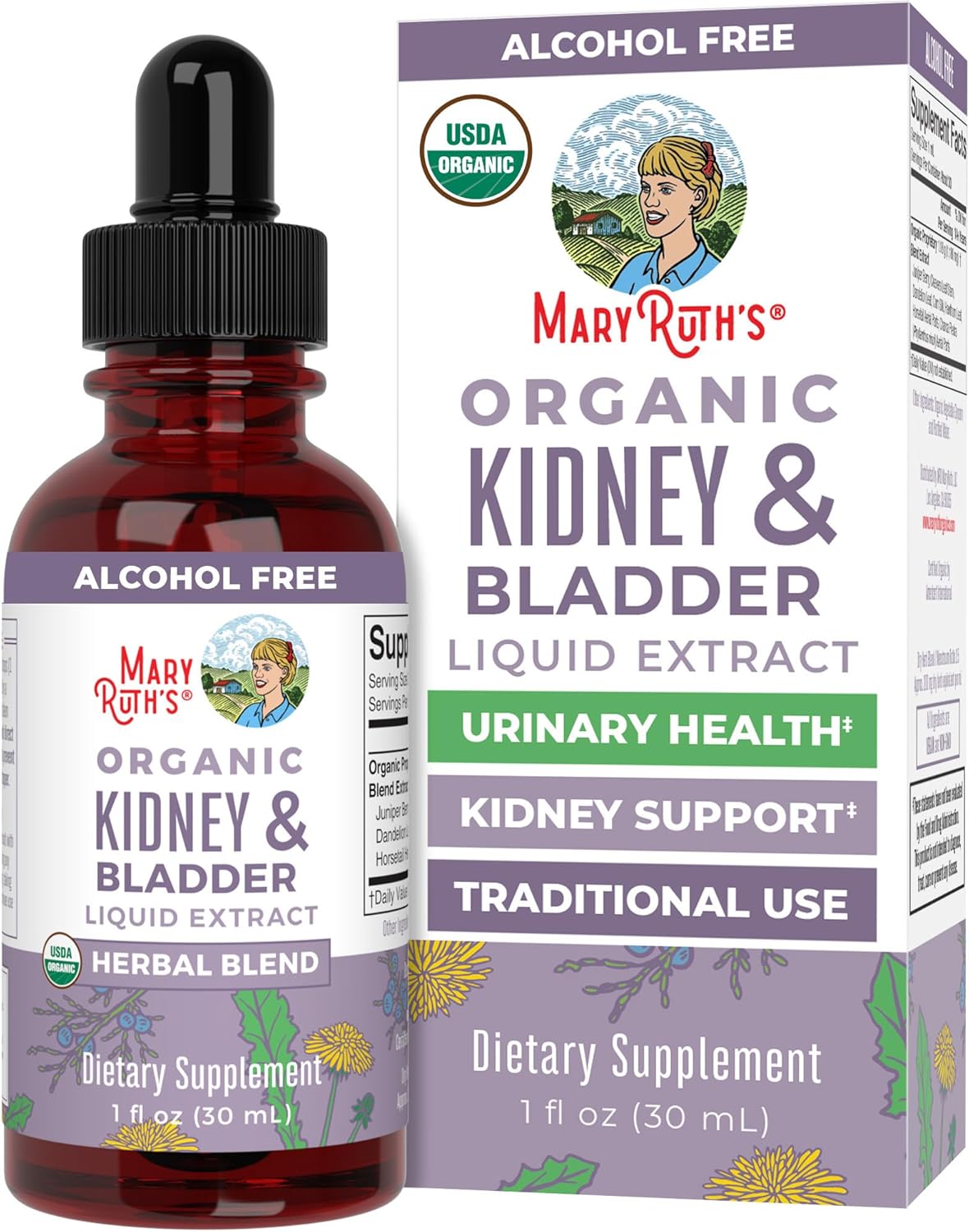 MARYRUTH'S Organics Herbal Supplement Drops | Support Renal & Urinary Systems | Juniper Berry | Cleavers | Dandelion | Hawthorn | Horsetail & Chanca Piedra | Vegan | Non-GMO | 1 Fl Oz