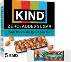 Kind Zero Added Sugar Healthy Snacks Bars, Dark Chocolate Nuts & Sea Salt, Gluten Free, High Fiber, Keto Snacks, 5g Protein, 5 Count