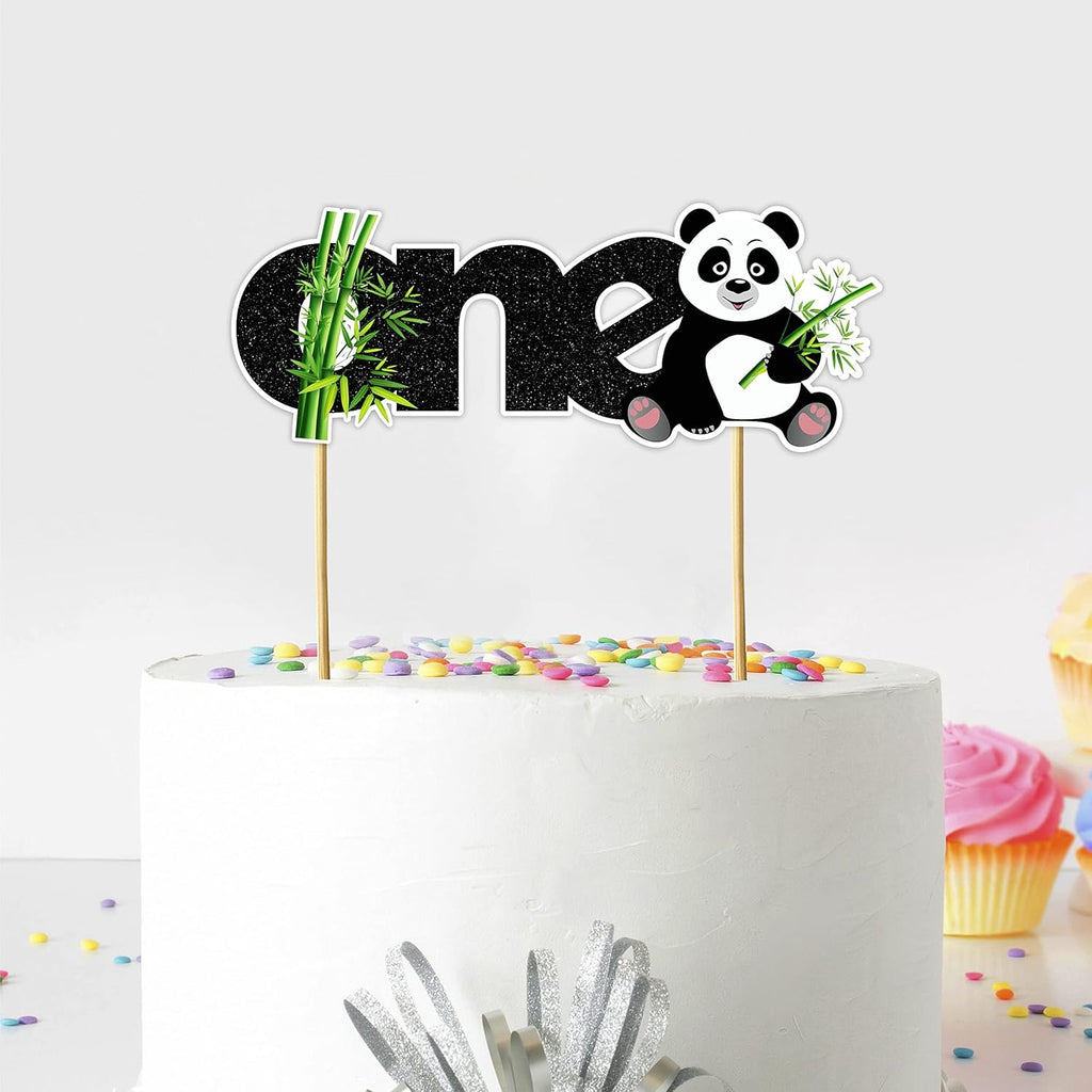 Panda One Cake Topper - Cute Black and White Panda Theme Design, Adorable Animal Style Party Cake Decoration for First Birthday Celebration, Dessert Table Display, Photo Prop and Event Decor.