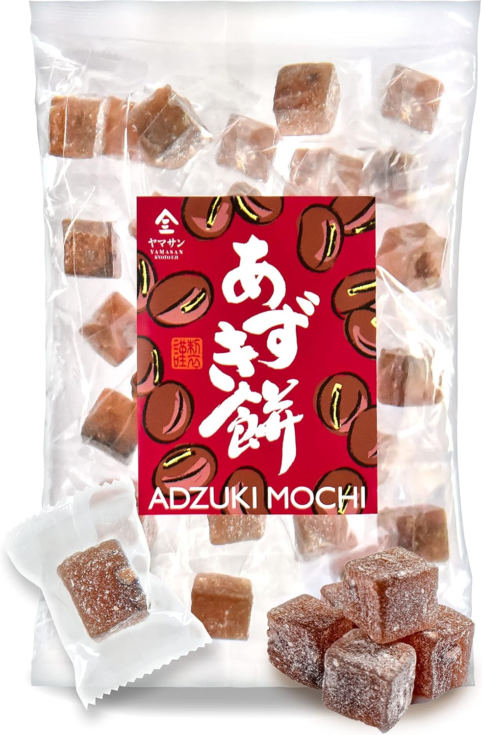 YAMASAN KYOTO UJI Japanese Mochi Candy Individually Wrapped, Adzuki Red Bean Flavor, Plant-Based Kanten Agar Sweets 300g