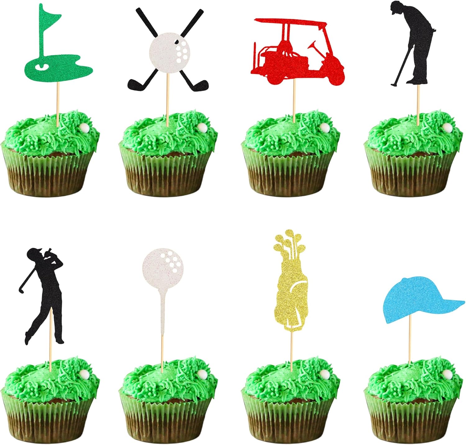 24Pcs Golf Cupcake Toppers Golf Ball Birthday Party Decorations for Girls Boys Golf Player Cake Decorations Golf Baby Shower Party Supplies for Men Women