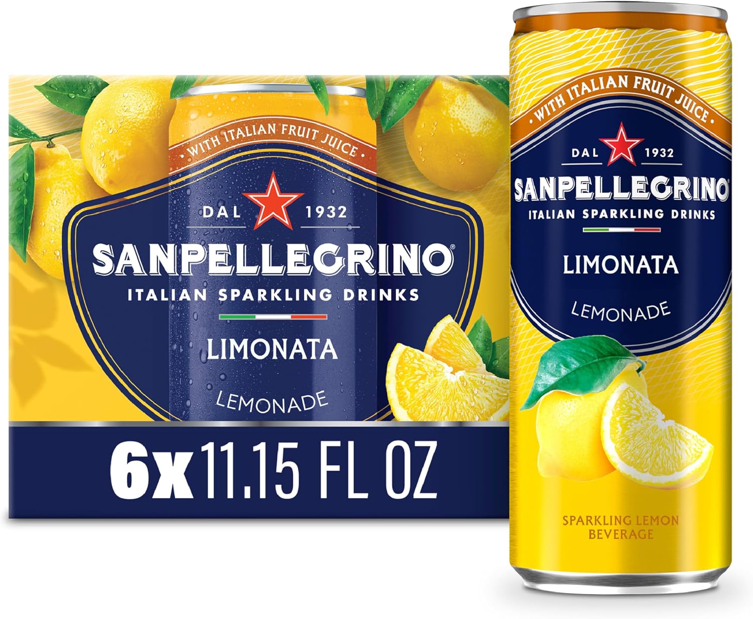 Sanpellegrino Italian Sparkling Drink Limonata, Sparkling Lemon Beverage, 6 Pack Of Cans 11.15 fl oz