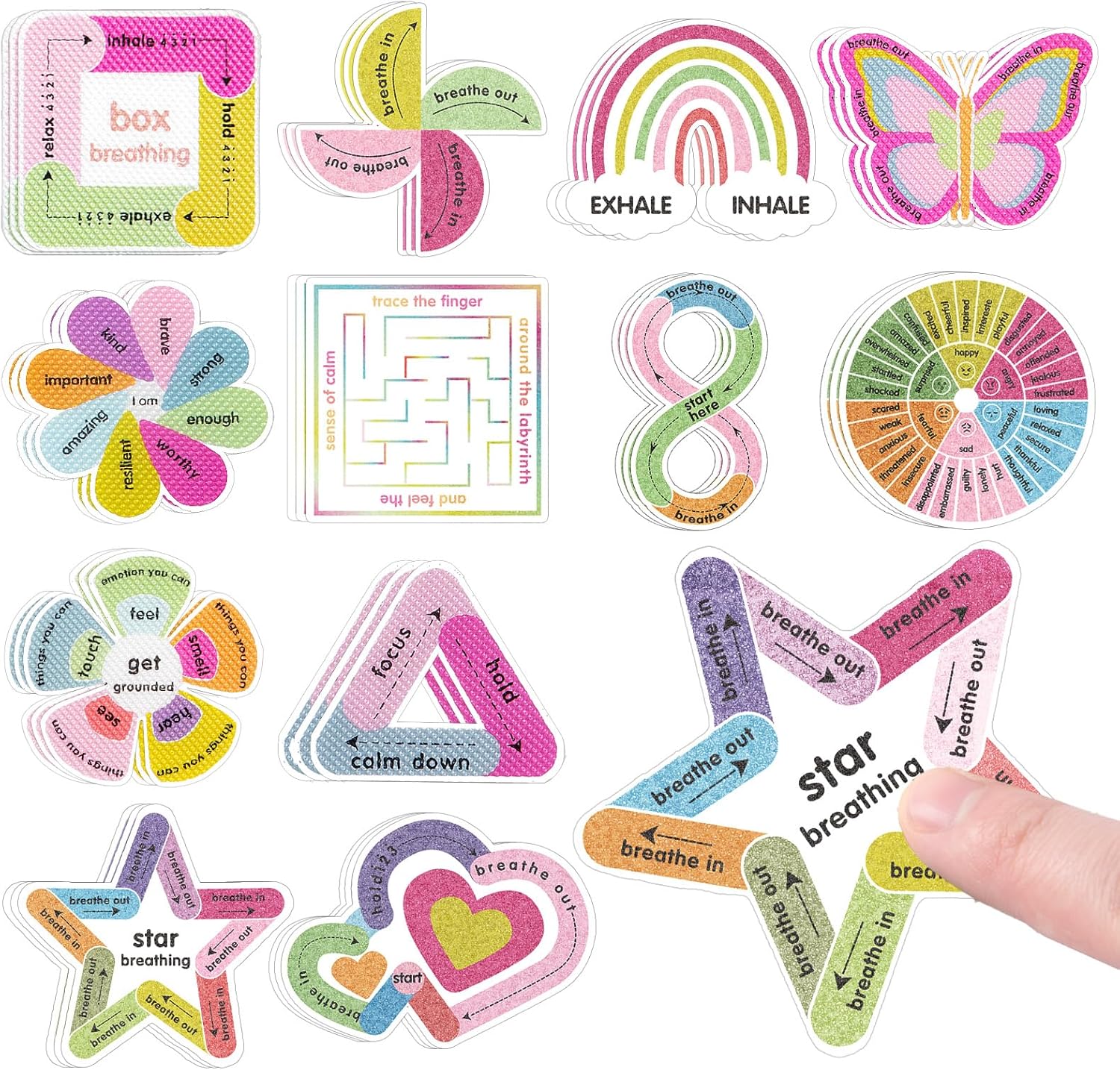 Sensory Strips for Anxiety Calming Stickers, 36PCS Textured Calming Mood Fidget Stickers for Kids Adults, Tactile Breathing Mindfulness Sticker for Classroom Office Desk