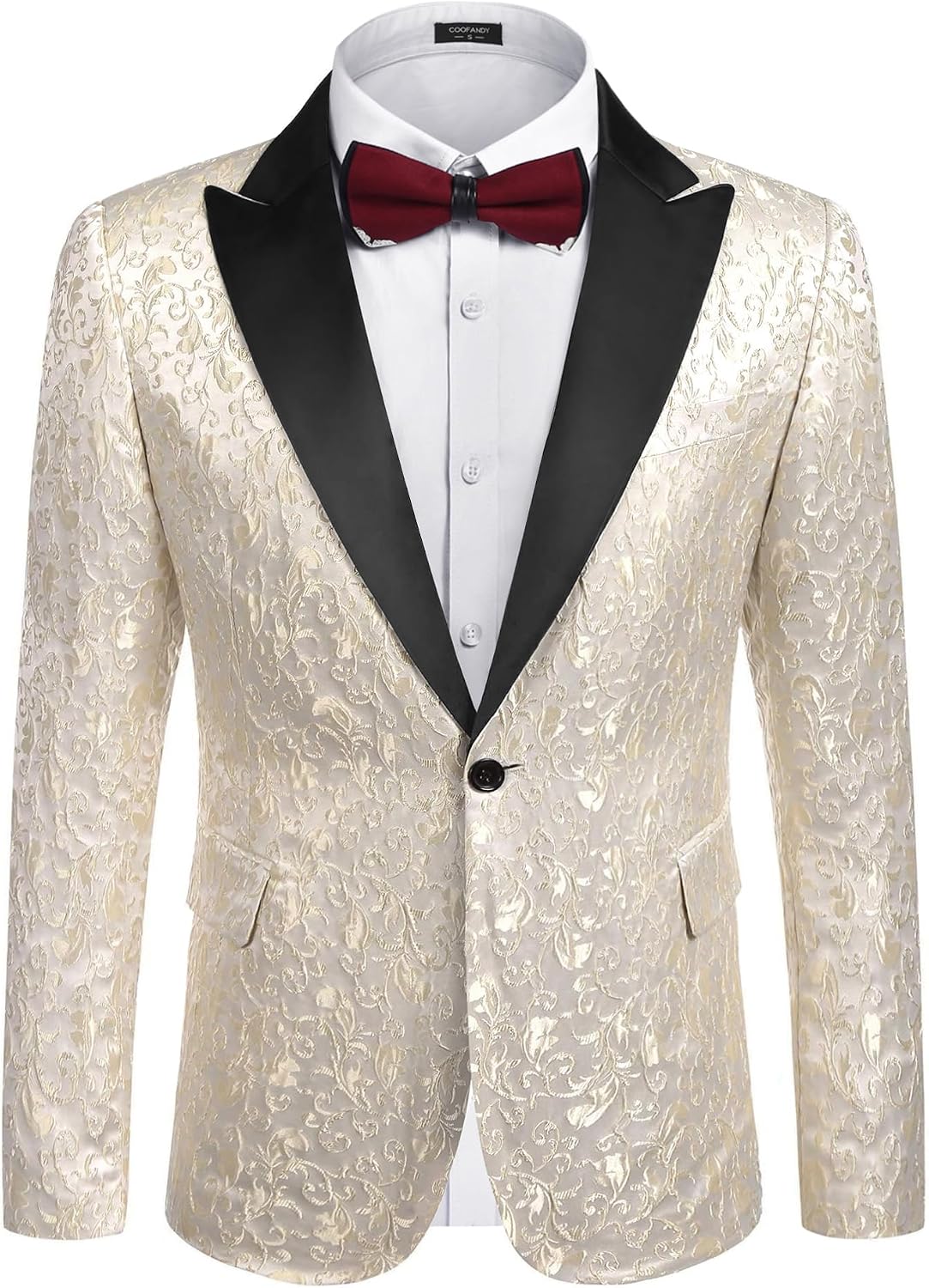 COOFANDY Mens Floral Tuxedo One Button Luxury Shiny Blazer Dinner Party Prom Wedding Suit Jacket