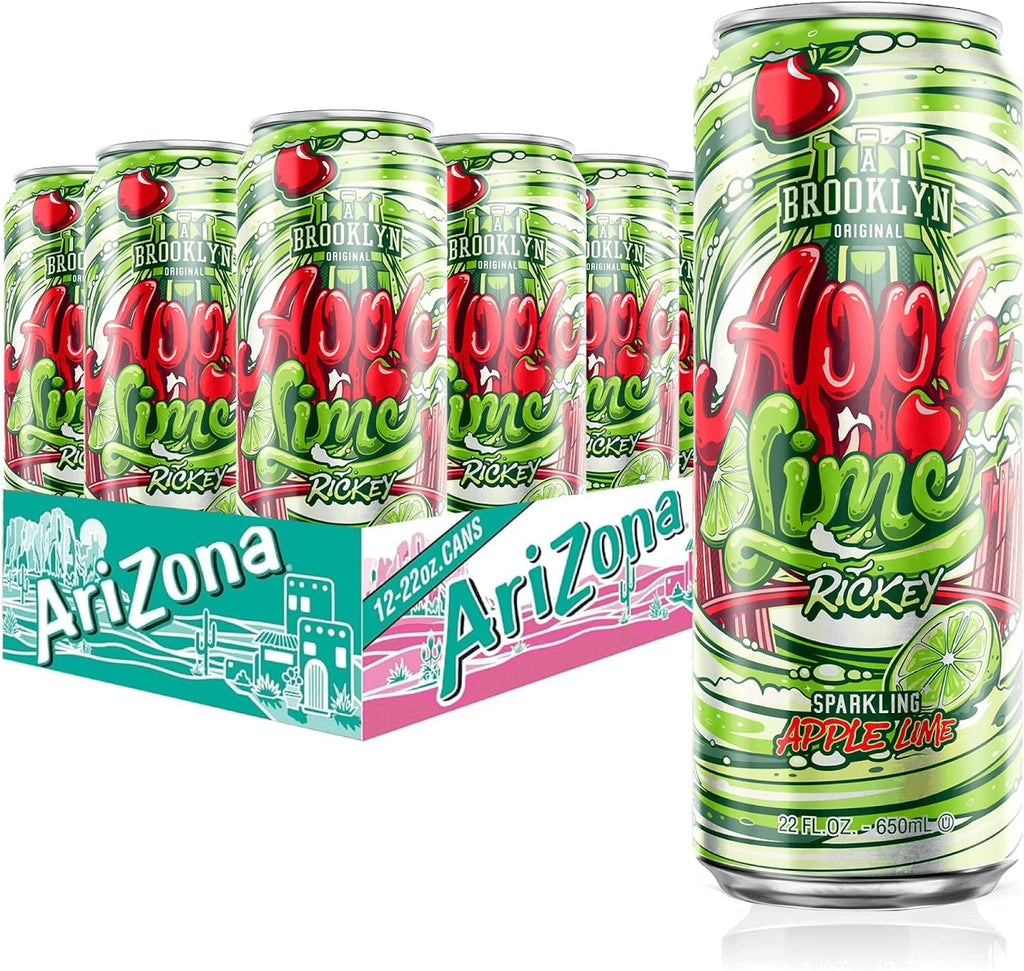 AriZona Apple Lime Rickey Soda, A Brooklyn Original Sparkling Drink - Big Can, 22 Fl Oz (Pack of 12)