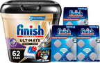 Bundle of Finish Ultimate Plus Infinity Shine - 62 Count - Detergent + Finish In-Wash Dishwasher Cleaner Tabs - 3 Count (Pack of 4)