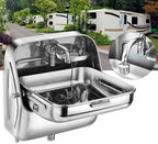 RV Sink, Square Single Bowl Sink Stainless Steel Folding Sink with Curved Faucet Multifunctional Hand Wash Basin for Bars, Food Trucks, Campers, Motorhomes, Boats, Vans
