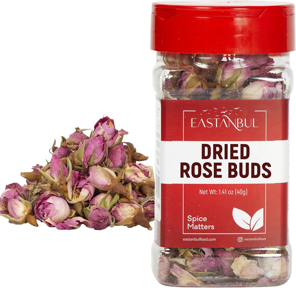 Eastanbul Dried Rose Buds, 1.4oz Edible Rose Buds For Desserts, Caffeine-Free Tea, Edible for Baking, Jam, Crafting, Dry, Natural, Vegan, Non GMO, Gluten Free