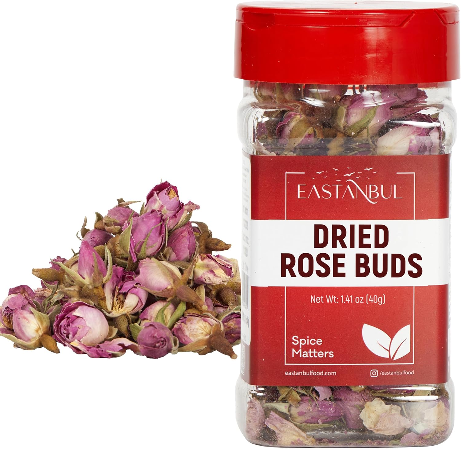 Eastanbul Dried Rose Buds, 1.4oz Edible Rose Buds For Desserts, Caffeine-Free Tea, Edible for Baking, Jam, Crafting, Dry, Natural, Vegan, Non GMO, Gluten Free