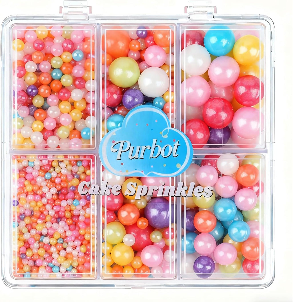 Rainbow Sprinkles for Cake Decorating, 4 Sizes130g/4.6oz Edible Rainbow Pearl Sprinkles for Cupcake, Ice Cream, Donuts, Macaron Toppings Supplies (2mm, 4mm, 7mm, 1cm)
