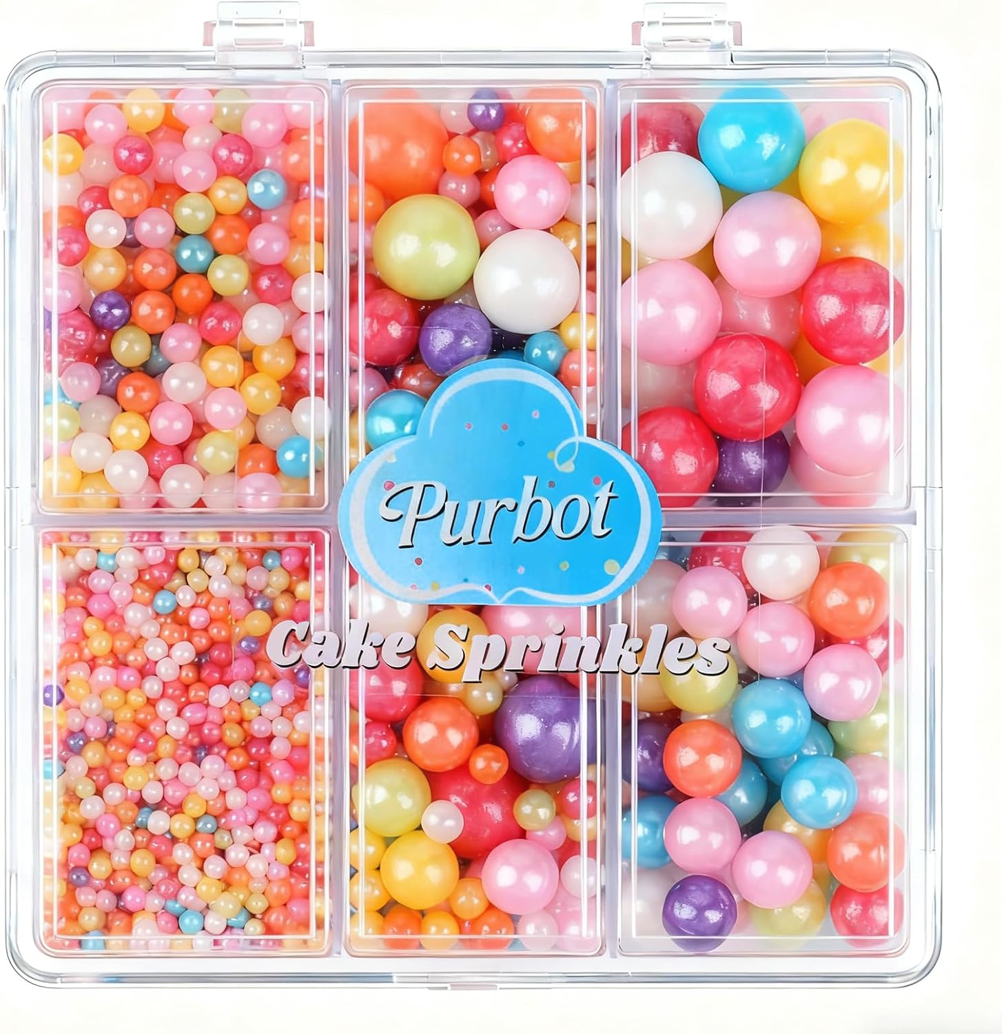 Rainbow Sprinkles for Cake Decorating, 4 Sizes130g/4.6oz Edible Rainbow Pearl Sprinkles for Cupcake, Ice Cream, Donuts, Macaron Toppings Supplies (2mm, 4mm, 7mm, 1cm)
