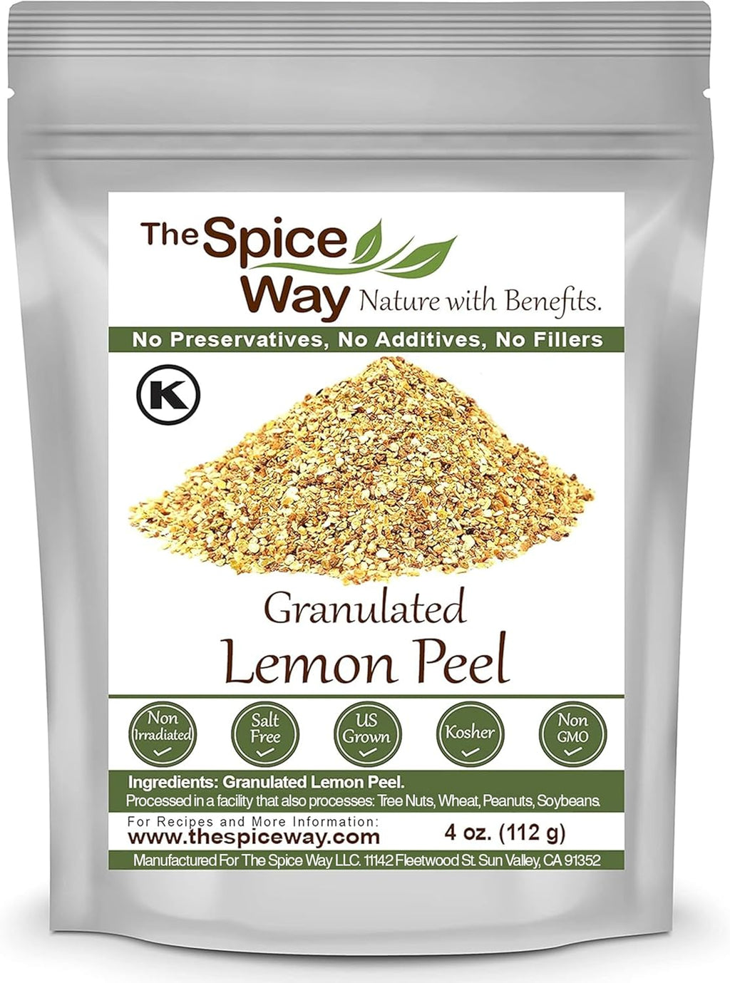 The Spice Way Lemon Peel - Granules (4 oz) zest and rind without any preservatives. Fresh lemon zest or dried lemon peel for cooking, baking and tea