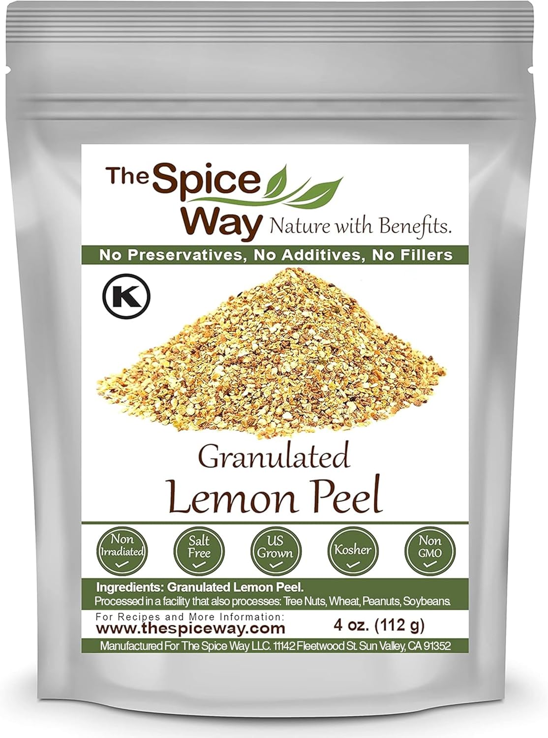 The Spice Way Lemon Peel - Granules (4 oz) zest and rind without any preservatives. Fresh lemon zest or dried lemon peel for cooking, baking and tea