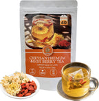 Organic Chinese Chrysanthemum Flower Goji Berry Herbal Tea, Caffeine-Free Herbal Tea for Calm & Relaxation, Non-GMO, Daily Wellness Support, 40 Individually Wrapped Tea Bags