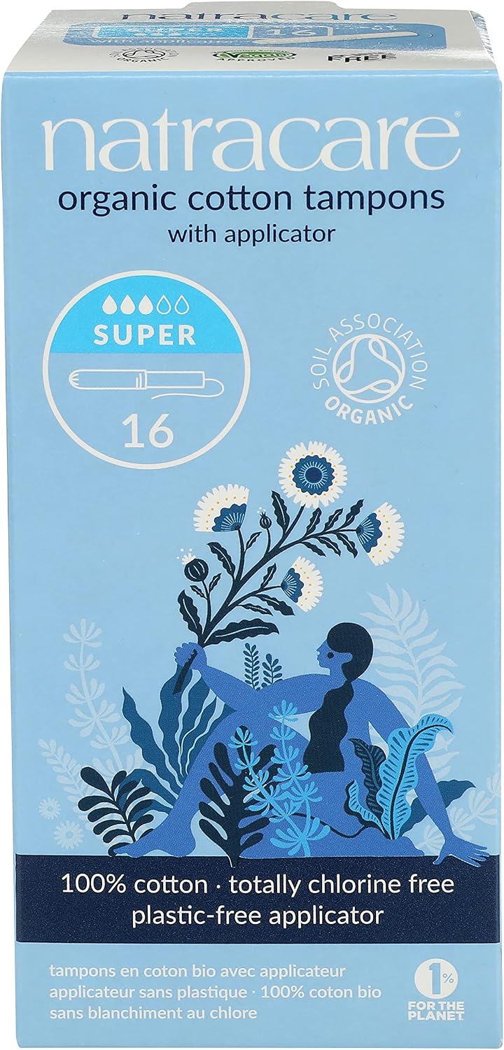 Natracare Organic Cotton Super Tampons with Cardboard Applicator, Plastic Free, Chlorine Free, Biodegradable & Compostable (16 Pack, 192 Tampons Total)
