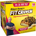 FITCRUNCH Snack Size Protein Bars, 6-Layer Baked Bar, 3g of Sugar, Gluten Free & Soft Cake Core (18 Bars, Peanut Butter Crunch)