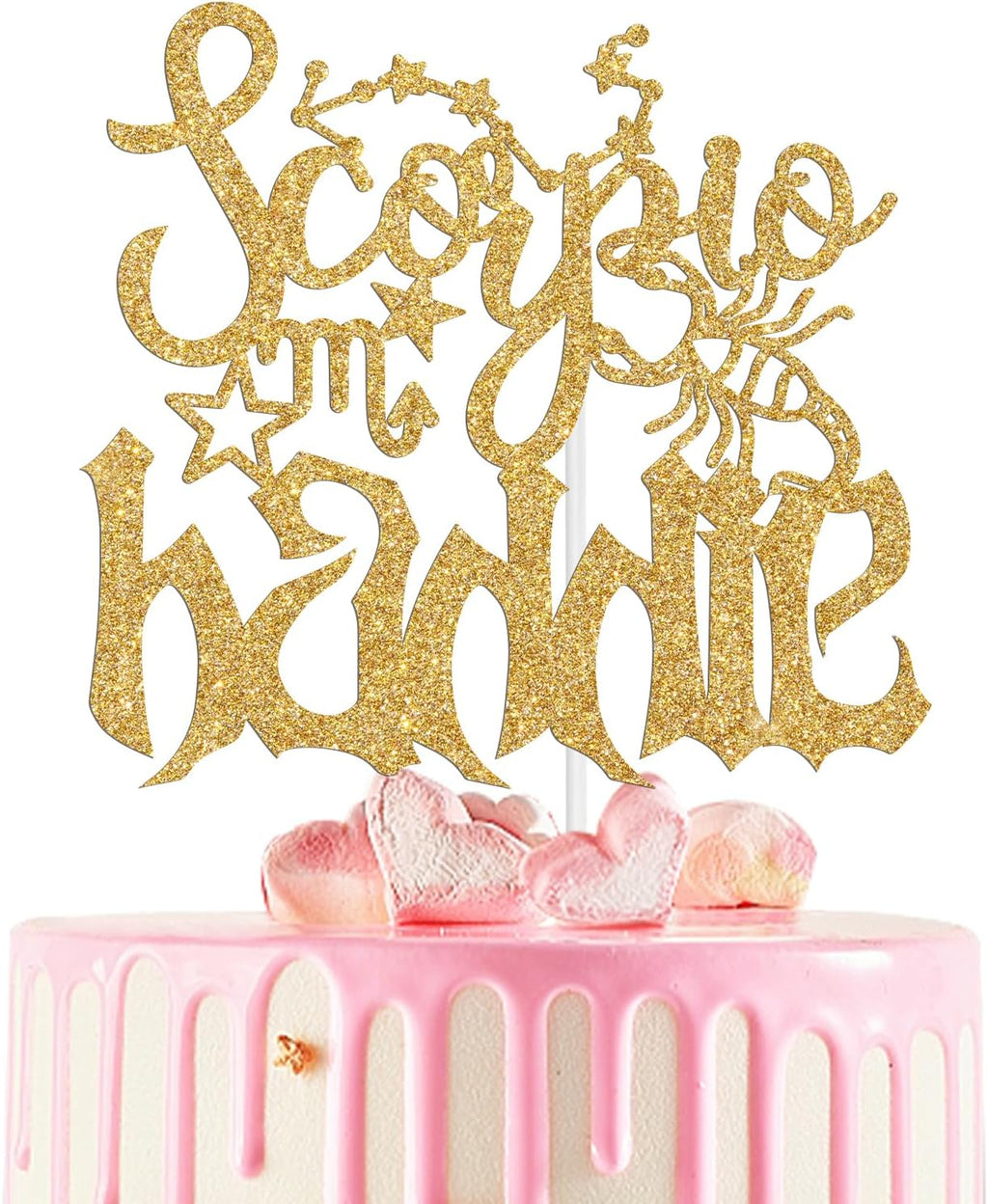 Scorpio Baddie Cake Topper, Big Scorpio Energy, 12 Constellation Zodiac Scorpio Theme Birthday Baby Shower Party Decorations Supplies Gold Glitter