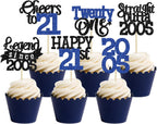 Gyufise 24Pcs Happy 21st Birthday Cupcake Toppers Hello Twenty One Legend Since 2005 Cupcake Picks Cheers to 21 Years Cake Decorations for 21st Birthday Anniversary Party Supplies Black Blue