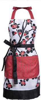 Lovely Flower Pattern Retro Aprons With Large Pockets for Women Girls Cooking Kitchen Bakery Mother's Gift