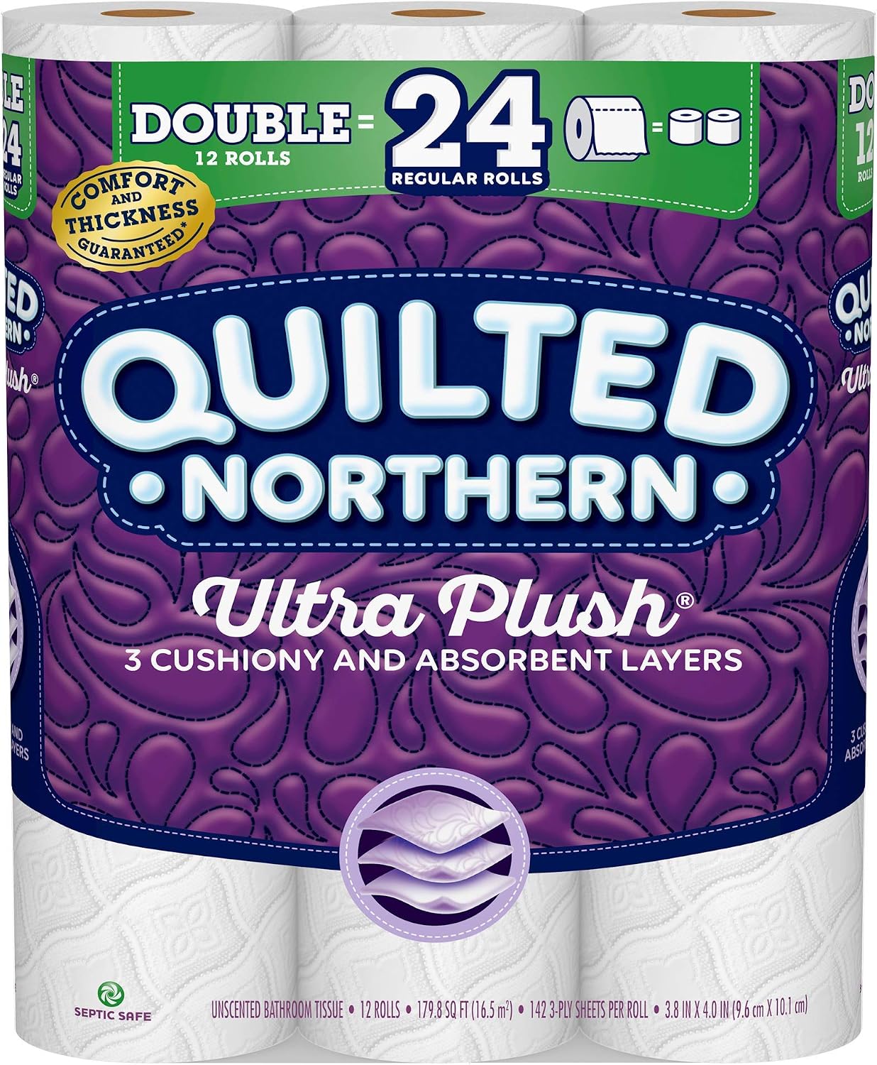 Quilted Northern Ultra Plush Toilet Paper, 12 Double Rolls, 12 = 24 Regular Rolls, 3 Ply Bath Tissue