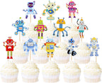 Ercadio 36 Pack Robot Cupcake Toppers Printed Cartoon Robots Cupcake Picks Robot Gear Cake Decorations for Robot Theme Boys Birthday Baby Shower Party Cake Decoration Supplies