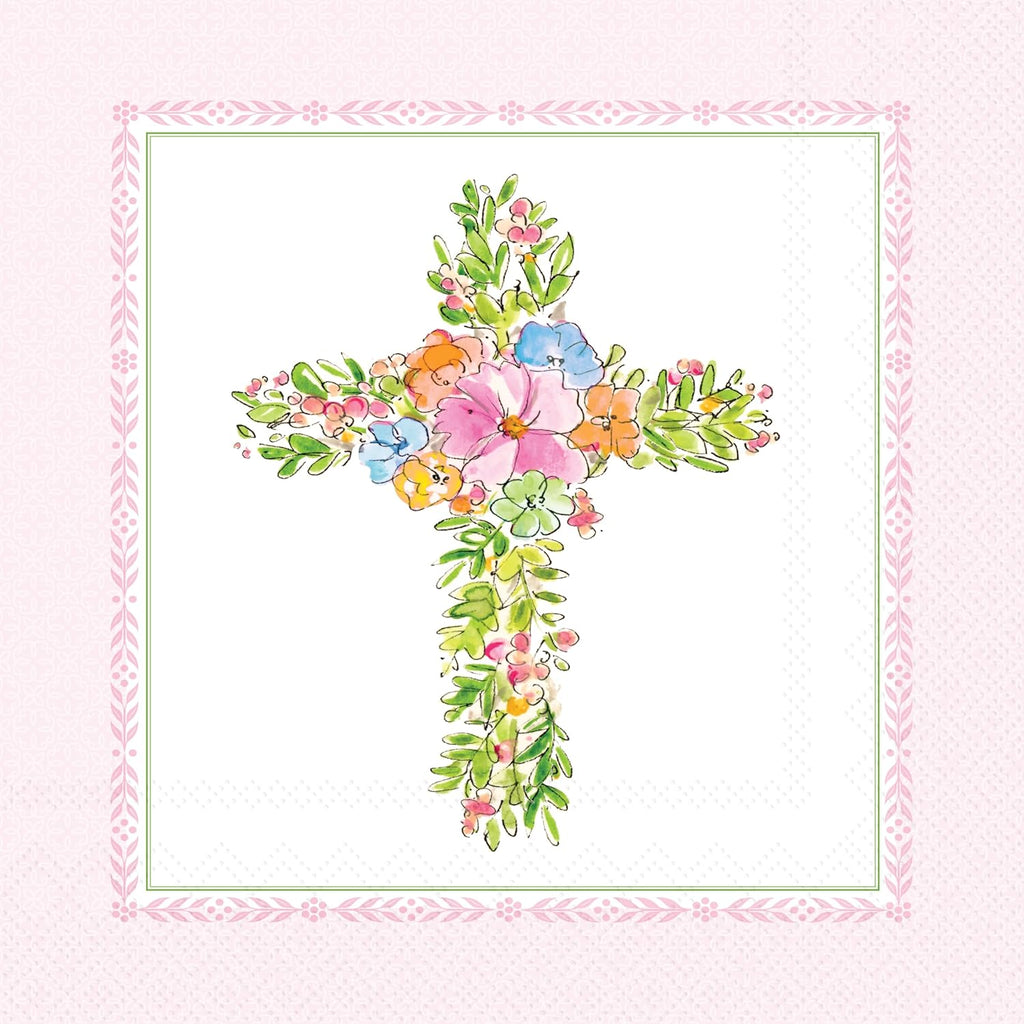 IHR Ideal Home Range Cocktail Napkins Disposable 3-Ply Paper Party Napkin Pack, 5" x 5", Easter Cross, 20-Count