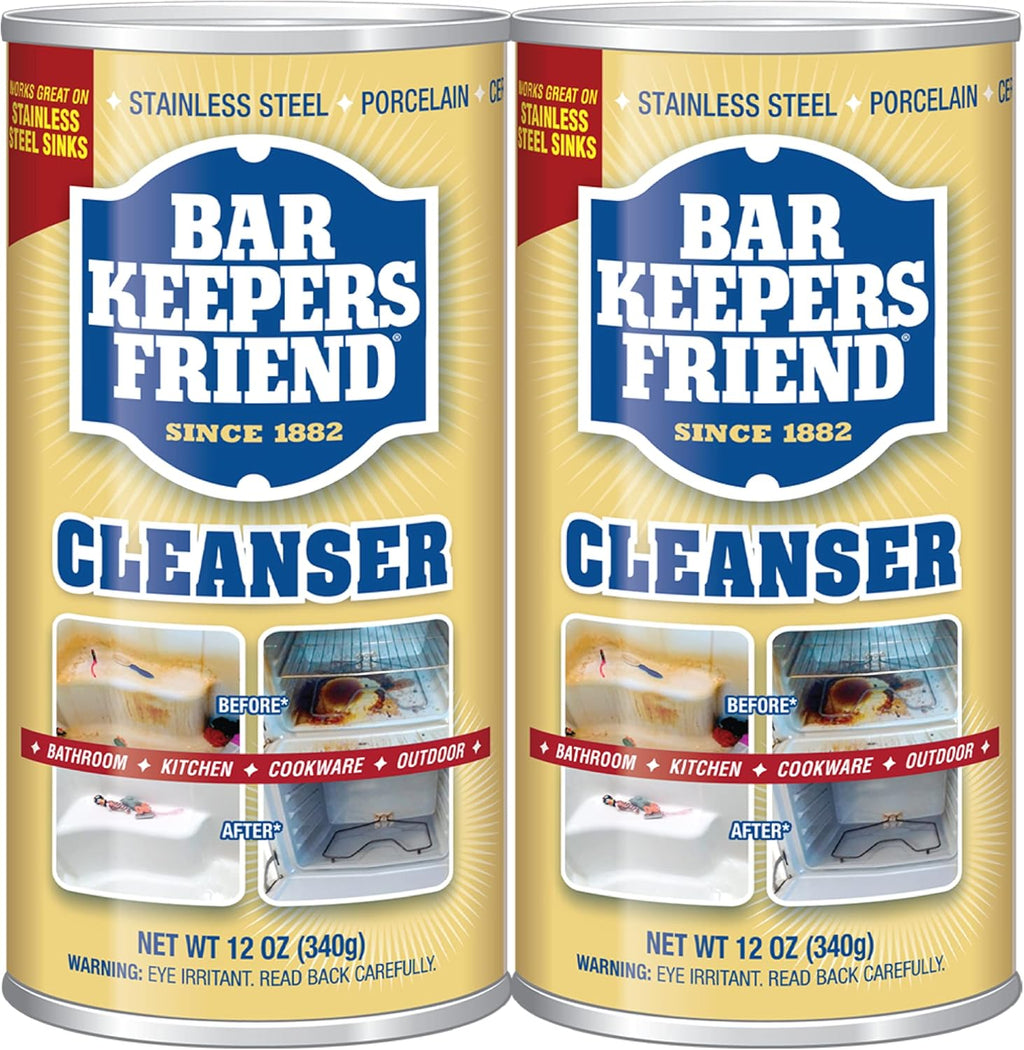 Bar Keepers Friend Powder Cleanser, 12 oz x 2, Multipurpose Cleaner, Degreaser & Remover for Burnt Stainless Steel Pots and Pans, Rust Stains, Hard Water Deposits & Soap Scum