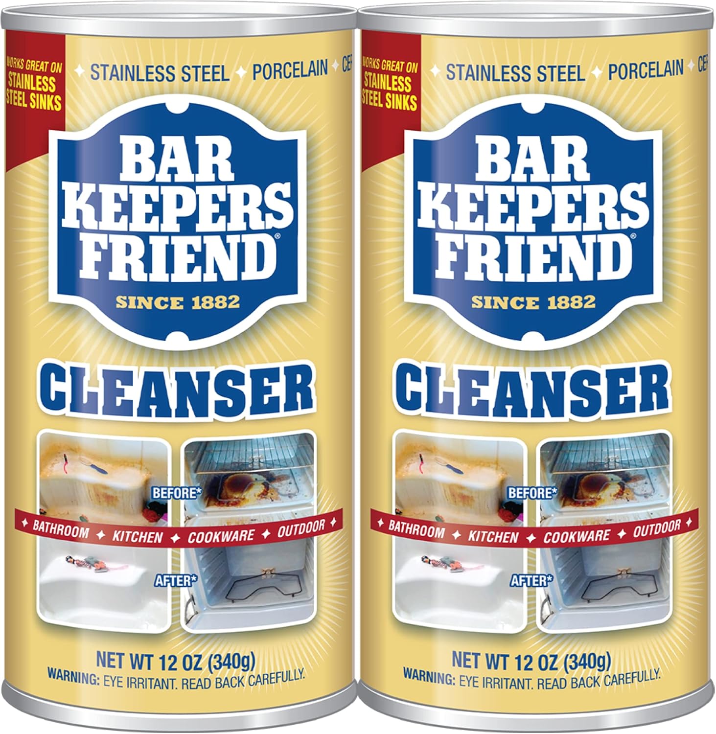 Bar Keepers Friend Powder Cleanser, 12 oz x 2, Multipurpose Cleaner, Degreaser & Remover for Burnt Stainless Steel Pots and Pans, Rust Stains, Hard Water Deposits & Soap Scum