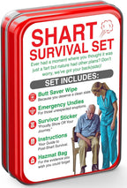 Shart Survival Set - Funny Gag Gift 2026 Friend Gifts Includes Disposable Underwear, Hazmat Bag, Wet Wipe and More! Unique Stocking Suffers for Men Birthday Husband Teens Potty Humor Prank Him Fart