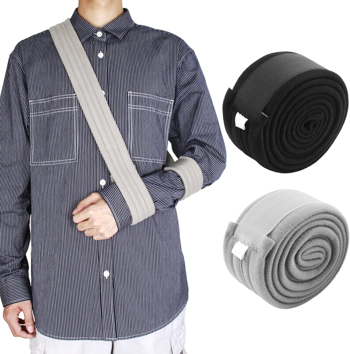 2-Pack Arm Sling,Adjustable Arm Support Strap,Shoulder Immobilizer for Women Men,Black & Gray Forearm Strap for Elbow Wrist Injury, Torn Rotator Cuff, Clavicle Injury Broken