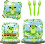 100Pcs Frog Party Decorations - Frog Party Plates and Napkin, FrogTableware, Frog Party Gifts, Frog Birthday Party Supplies - Serves 25 (Frog)