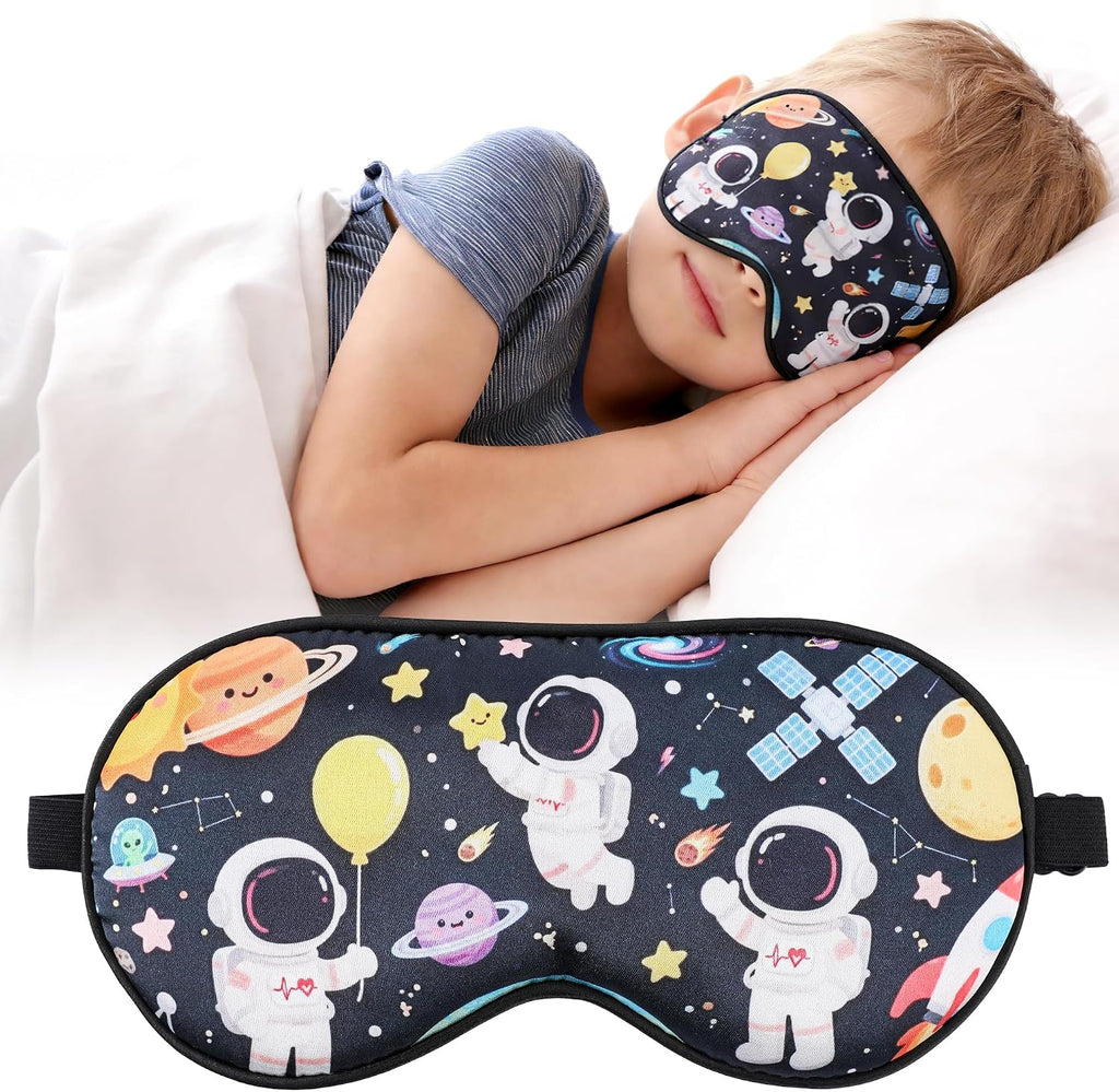Space Astronaut Sleeping Eye Mask - Cool Galaxy Eyes Mask with Adjustable Strap, Soft Lightweight Cartoon Cute Silk Eye Cover for Night Sleep Travel Airplane Home Sleepover Party Gift Supplies