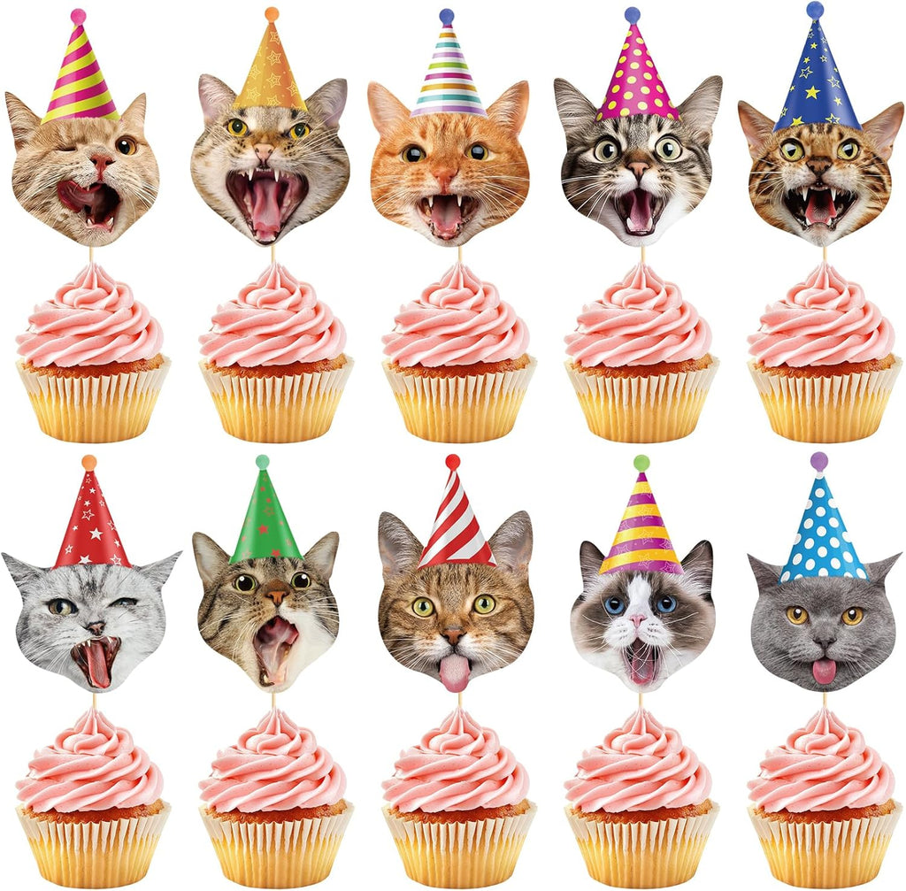 Hooqict 40Pcs Cat Cupcake Toppers Birthday Cupcake Toppers Cake Decorations for Kids Boys Girls Pet Cat Themed Birthday Party Decorations Supplies