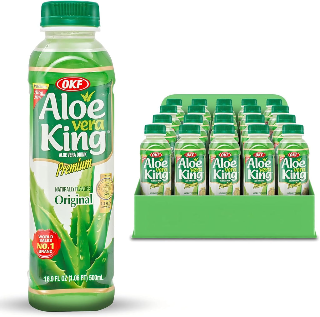 OKF CORPORATION Aloe Vera King Drink with Pure Aloe Pulp, Variety Flavors, 16.9 oz. (Original, Pack of 20), Korean Premium Health Beverage