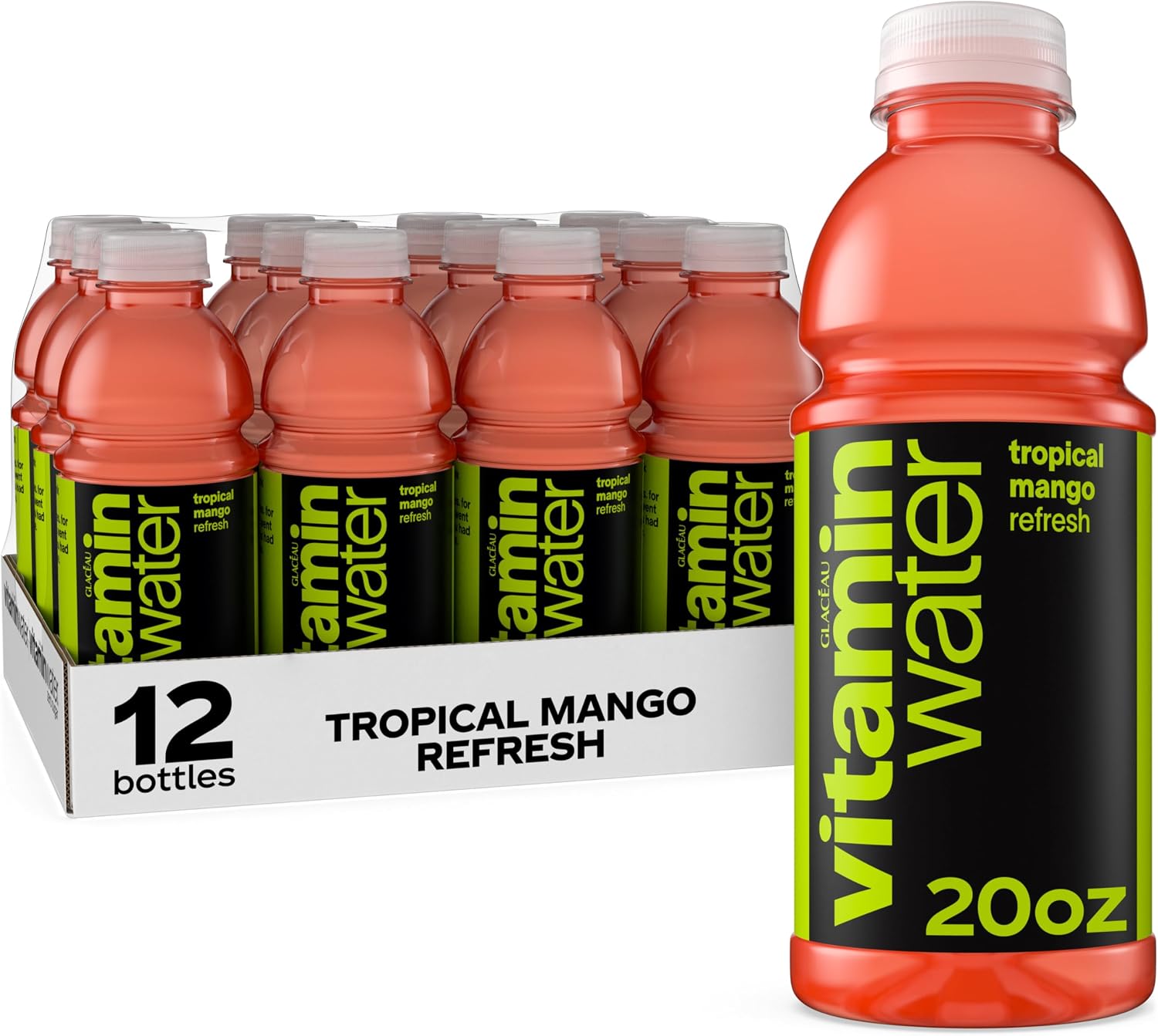 vitaminwater Refresh Tropical Mango Nutrient Enhanced Flavored Water Beverage, 20 fl oz Bottles, 12 Pack
