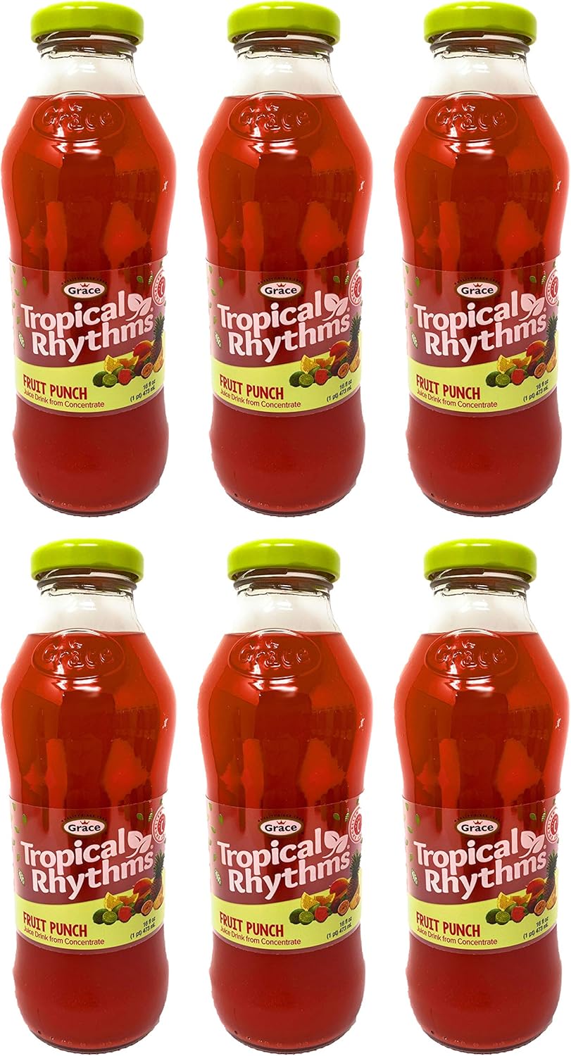Grace Tropical Rhythms Fruit Punch Jamaican Fruit Juice 16oz, 6 Pack